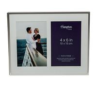 Mayfair 5mm Wide Silver Plate Edged Profile Double 4x6in 10x15cm Photo Picture Display Frame with 25mm Wide Bevel cut Mount - BSN13804