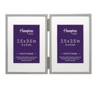 Hampton Frames | Mayfair Double Photo Frame BSN13832HD | 2.5x3.5in, Silver Plate, Hinged, 25mm Bevel Mount | Freestanding, Classic Design | Elegant Picture Display