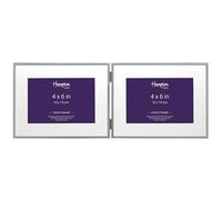 Hampton Frames MAYFAIR Silver Plate Double Photo Frame BSN13846HD | 4x6 (10x15cm), Horizontal, Landscape, Hinged, Bevel Cut Mount, Velvet Effect Back | Elegant Display, Lasting Shine