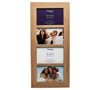 Hampton Frames | Multi Aperture Photo Frame 4x6 (10x15cm), Natural Oak, Non Glass | Wall Mount, Landscape or Portrait, Swivel Clips | Display Four Photos in Wooden Style