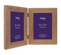 Hampton Frames NEW ENGLAND Solid Oak Wood Photo Frame (Hinged Double 5x7 (13x18cm)), natural