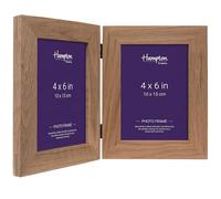 Hampton Frames | New England Solid Oak Wood Photo Frame, Hinged Double 4x6 (10x15cm), Natural | Freestanding, Seamless Bridle Joint, Glass Aperture | Sustainable Display for Photos