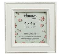 Hampton Frames | PALOMA Square Photo Frame, 4x4 Inch, White, Distressed Wood | Glass Aperture, Freestanding or Wall Mount | Display for Home or Office Photos