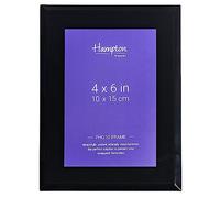 Hampton Frames | Photo Frame | 4x6 (10x15cm), Black, Rectangular, Polished Glass | Bevel-edged, Freestanding, Drop-in Back | Modern display for photos and pictures