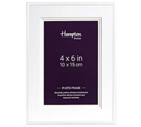 Hampton Frames | Photo Frame | 4x6 (10x15cm), White, Rectangular, Polished Aluminium | Glass Aperture, Freestanding or Wall Mount, Portrait or Landscape | Display for Memories
