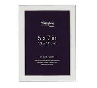 Hampton Frames | Photo Frame | 5x7 (13x18cm), White, Rectangular, Silver Plated, Enamel Inlay | Freestanding, Drop-In Back, Swivel Clips | Display for Photos