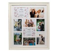 Hampton Frames | Photo Frame | 9 Aperture, White, Rectangular, Engineered Wood, Acrylic Front | Wall Mount, Multi-Photo Display, Distressed Finish | Display Memories