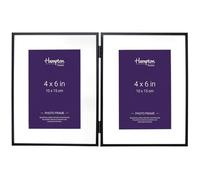 Hampton Frames, Photo Frame, Black Metal, 2 x 4x6 Size, Hinged Double, White Bevel Mount, Glass Front | Modern Rectangular Freestanding Display, Multi-Photo Picture Frame for Home Decor