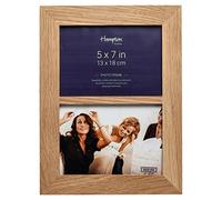 Hampton Frames | Photo Frame Double 5x7 (13x18cm), Solid Oak, Natural | Wall Mount or Freestanding, Glass Aperture, Seamless Corners | Elegant Home Display