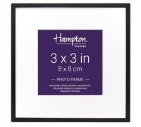 Hampton Frames, Photo Frame MADRID M138B33, 3x3in (8x8cm) Square, Matt Black, Narrow 5mm Profile, Bevel Mount, Velvet Back | Classic Display for Photos