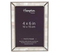 Hampton Frames | Photo Picture Frame | 4x6 (10x15cm), Silver, Rectangular, Mother of Pearl Detail | Raised Silver Edge, Grey Velvet Back, Freestanding | Display for Photos