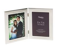 Hampton Frames WOBURN Double Picture Frame | 5x7 (13x18cm), Silver, Polished Metal | Hinged, Glass Fronts, Velvet Back | Tarnish Resistant, Freestanding or Wall Mounting