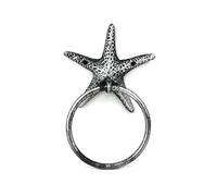 Hampton Nautical Antique Silver Cast Iron Starfish Towel Holder 8.5 Inch - Starfish Decoration - Sea Home Decor
