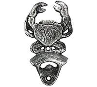 Hampton Nautical Antique Silver Cast Iron Wall Mounted Crab Bottle Opener, 6"