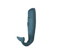 Hampton Nautical Decorative Cast Iron Whale Hook, 6", Light Blue Whitewashed