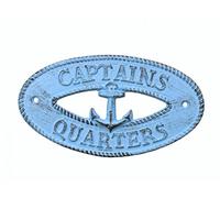 Hampton Nautical Rustic Light Blue Captains Quarters with Anchor Sign 8"-Decorative Metal Wall Art-Cast Iron