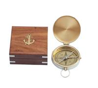 Hampton Nautical Solid Brass Gentlemen's Compass with Rosewood Box, 4", Brass