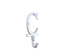 Hampton Nautical Whitewashed Cast Iron Letter C Alphabet Wall Hook 6" - Door Decor - Decorative