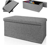 Hampton&Stewart DOUBLE LARGE OTTOMAN FAUX LINEN FOLDING STORAGE TOY BOX POUFFE 76 * 38 * 38cm (Grey)