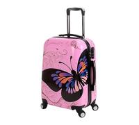 Hampton & Stewart Hard Shell 4 Wheel Suitcase PC Luggage Trolley Case Cabin Hand Butterfly Pink (Small)