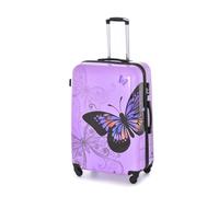 Hampton & Stewart Hard Shell 4 Wheel Suitcase PC Luggage Trolley Case Cabin Hand Butterfly Purple (Large)