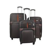 Hampton & Stewart Light Weight Suitcase 4 Wheels Case Luggage Expandable Nylon Combo Lock (Coffee, Set of 3)
