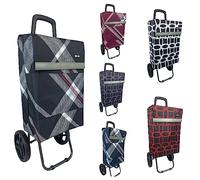 Hampton&Stewart Rectangle Folding Shopping Trolley 2 Wheels Luggage Waterproof Grocery Bag (Maroon/White Pattern)