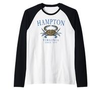 Hampton Virginia Crab Fishing Since 1610 BlueLetters Raglan Baseball Tee