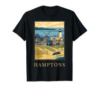 Hamptons Beach Lighthouse Windmill Coastal Travel Design T-Shirt