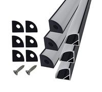 HAMRVL 6-Pack 30cm/1ft Led Channel Diffuser Black Aluminum with Mliky White Cover V Shape 16x16mm,Led Strip Diffuser Track with Mounting Clips Accessories,Aluminum Profile for Led Strip Lights