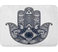 Hamsa Bath Mat,Hand Drawn Boho Style Vintage Sign with All Seeing Eye Protection Evil Floor Mat Welcome Mat Bath Rugs,Non-Slip&Absorbent Front Door Mat,Dark Night 16X24 Inch
