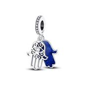 Hamsa Birthday Earth Travel Holiday Lucky Elephant Evil Eye Charm Bead Pendant 925 Sterling Silver Compatible With Pandora Charm Moments Bracelet (Hamsa Hand Fatima Evil Eye Protection Luck)