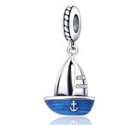 Hamsa Birthday Earth Travel Holiday Lucky Elephant Evil Eye Charm Bead Pendant 925 Sterling Silver Compatible With Pandora Charm Moments Bracelet (Sailboat Anchor Yacht Sea Ocean Captain Boat)