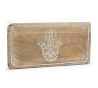 Hamsa Design Whitewash Long Tray 30X15Cm - Decorative & Functional Storage