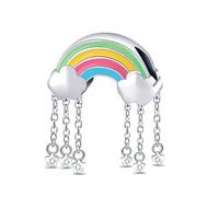 Hamsa Evil Eye Wife Lucky Birthday Rainbow Angel Dog Paw Charm Bead Pendant 925 Sterling Silver Compatible With Pandora Charm Moments Bracelet (Rainbow Cloud Crystal Rain Chain)