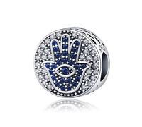 Hamsa Evil Eye Wife Lucky Birthday Rainbow Angel Dog Paw Charm Bead Pendant 925 Sterling Silver Compatible With Pandora Charm Moments Bracelet (Hamsa Hand Evil Eye Crystal)