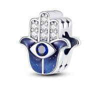 Hamsa Fatima Bat Witch Rabbit Dog Horse Love Heart Evil Eye Charm Bead Pendant 925 Sterling Silver Compatible With Pandora Charm Moments Bracelet (Hamsa Hand Evil Eye Fatima)