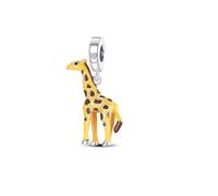 Hamsa Fatima Unicorn Moon Star Giraffe Cat Dog Evil Eye Charm Bead Pendant 925 Sterling Silver Compatible With Pandora Charm Moments Bracelet (Yellow Giraffe Safari African)