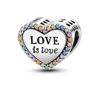 Hamsa Fatima Unicorn Moon Star Giraffe Cat Dog Evil Eye Charm Bead Pendant 925 Sterling Silver Compatible With Pandora Charm Moments Bracelet (LBGTQ+ Love Is Love Heart Rainbow)