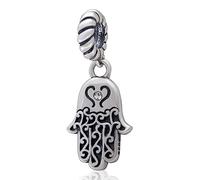 Hamsa Hand Charms Dangle fit Pandora Religious Bracelet, 925 Sterling Silver Hand of Fatima Pendant Beads with Crystal, Faith Hands Charm Gifts for Easter/Mothers Day/Halloween