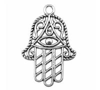 Hamsa Hand Charms For Diy Jewelry Crafts, 48x32mm, Antique Silver Color, 4 Pieces