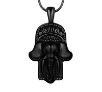 Hamsa Hand Elephant Necklace Mens 316L Stainless Steel Animal Elephants Pendant Black Gun Plated Hip-hop Fatima Hand Jewelry Amulet Protection Gift SP0043B