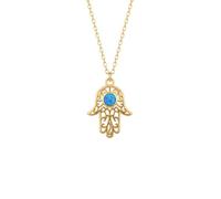 Hamsa Hand Filigree Blue Opal Pendant Necklace Gold