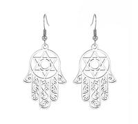 Hamsa Hand of Fatima Earrings for Women Girls Stainless Steel Stylish Chic Hamsa Hand Earrings Hamsa Jewelry Gift (silver)
