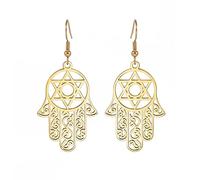 Hamsa Hand of Fatima Earrings for Women Girls Stainless Steel Stylish Chic Hamsa Hand Earrings Hamsa Jewelry Gift (gold)