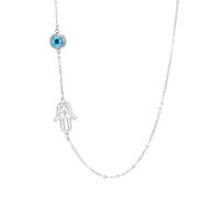 Hamsa Hand of Fatima Evil Eye Necklace for Women Blue Devil's Eye Pendant Hexagram Jewish Protection Amulet Kabbalah Jewelry Religious Gifts, Medium, Stainless Steel, No Gemstone