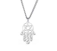 Hamsa Hand of Fatima Hexagram Necklace Star of David Evil Eye Pendant Jewish Female Protection Amulet Symbol Jewelry Women Men (silver)