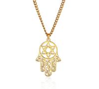 Hamsa Hand of Fatima Hexagram Necklace Star of David Evil Eye Pendant Jewish Female Protection Amulet Symbol Jewelry Women Men (gold)