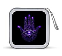 Hamsa Hand Reactive Evil Eye CD Case Holder Portable 40 Capacity DVD Wallet Storage Organizer for Car Travel