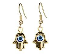 Hamsa Hand Themed Earrings Dark Blue Eye - Handmade